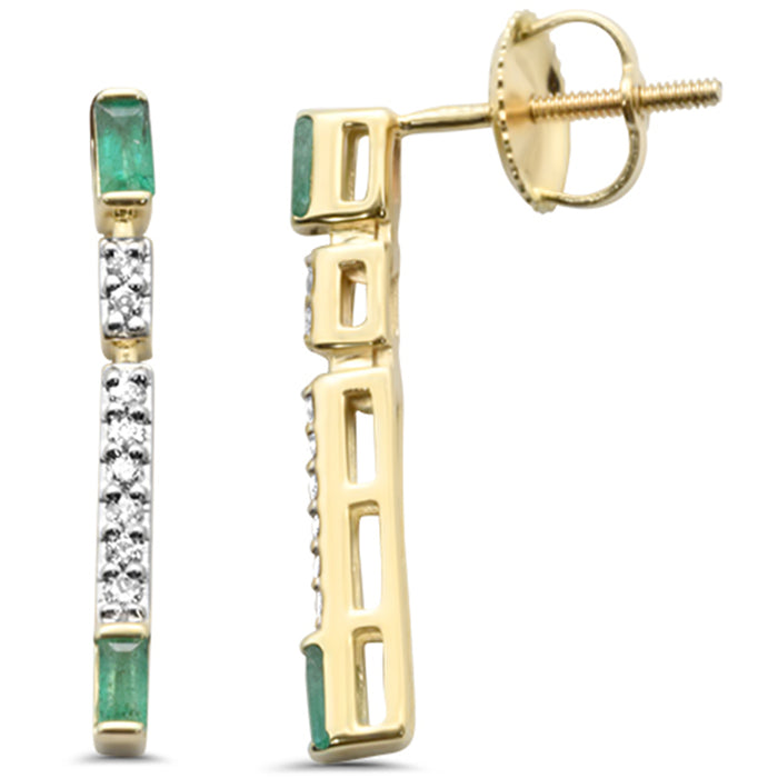 .34ct G SI 14K Yellow Gold Diamond Emerald Line Drop Earrings