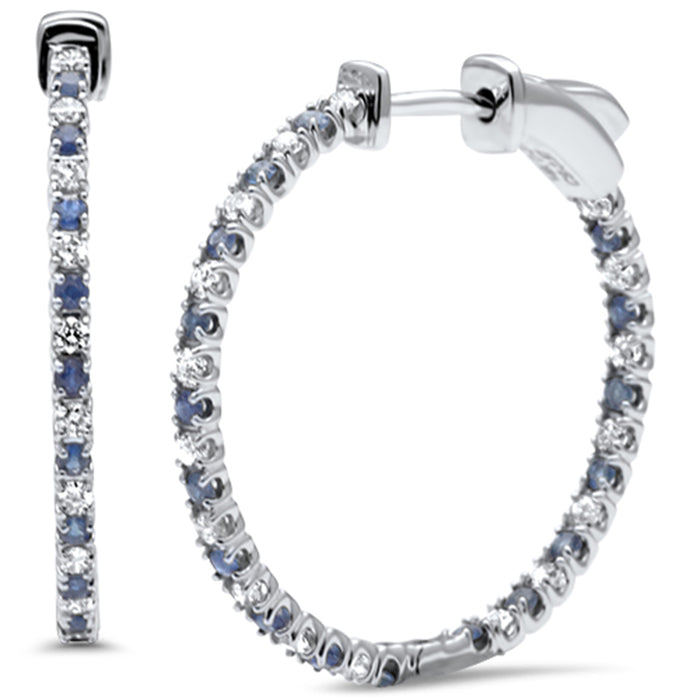 SPECIAL!1.17ct G SI 14K White Gold Diamond & Blue Sapphire Hoop Earrings