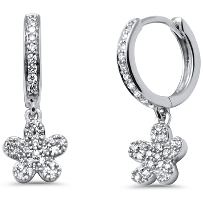 DIAMOND CLOSEOUT! .18ct G SI 14K White Gold Diamond Flower Petite Hoop Earrings Post & Click