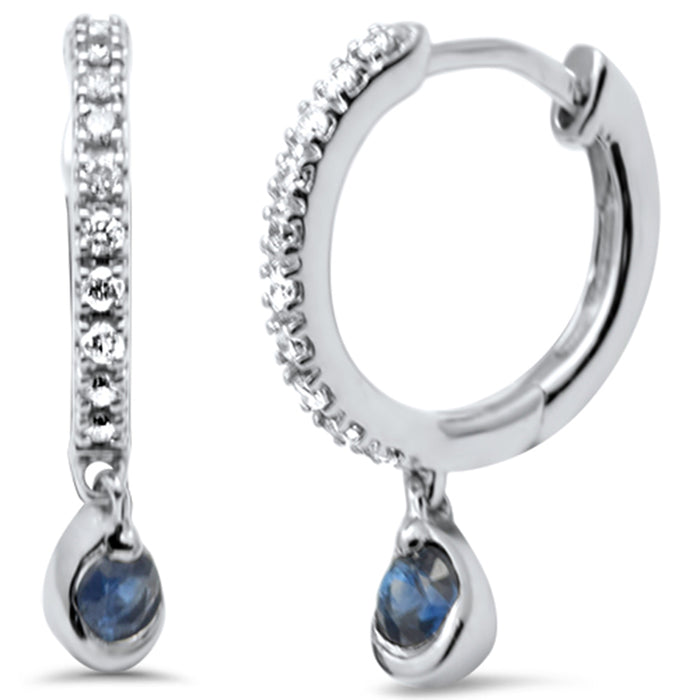 DIAMOND CLOSEOUT! .24ct G SI 14K White Gold Diamond & Blue Sapphire Gemstone Petite Hoop Earrings Post & Click