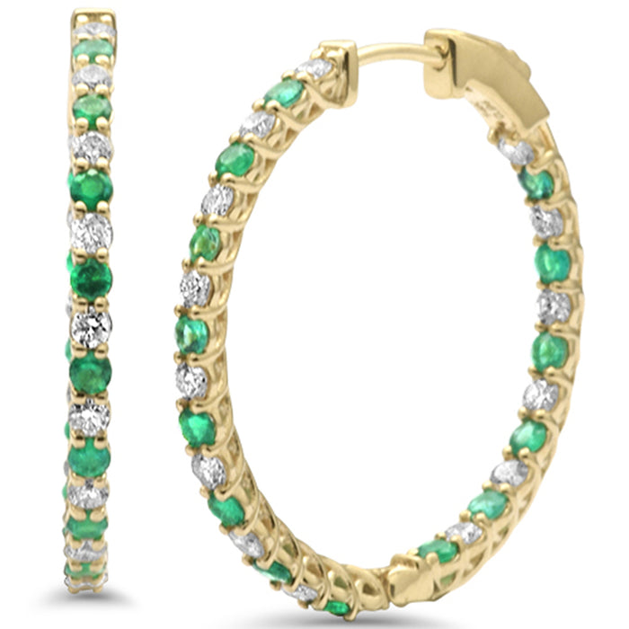 DIAMOND CLOSEOUT! 1.01ct G SI 14K Yellow Gold Diamond & Emerald Hoop Earrings