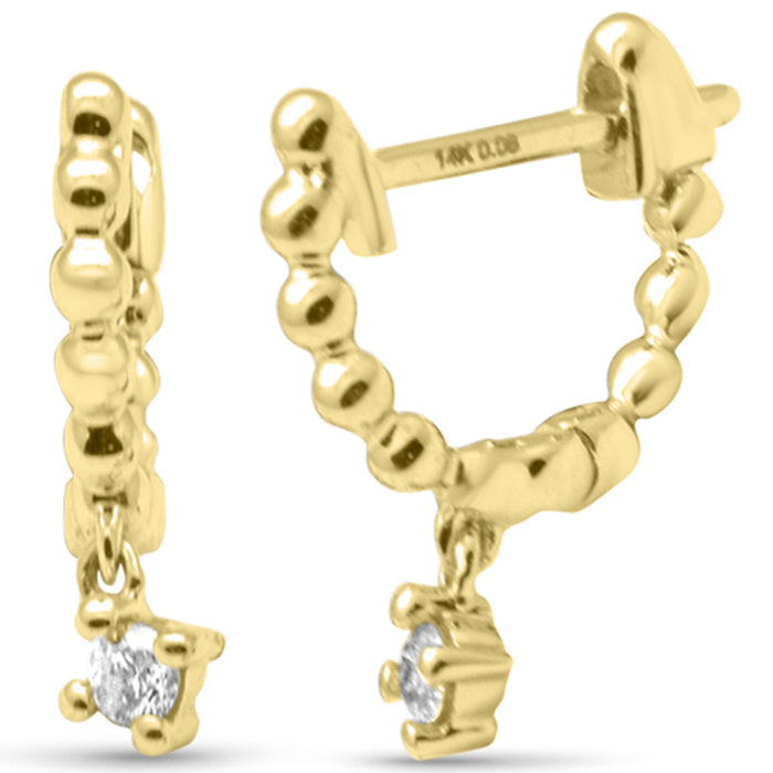 .08ct G SI 14K Yellow Gold Diamond Petite Hoop Earrings