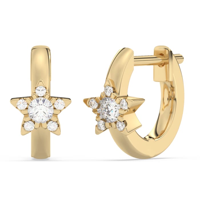 SPECIAL!.18ct G SI 14K Yellow Gold Diamond Star Petite Hoop Earrings