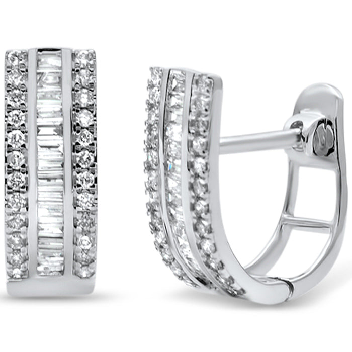 SPECIAL!.53ct G SI 14K White Gold Round & Baguette Diamond J Hoop Earrings