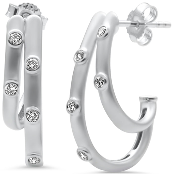 SPECIAL! .20ct G SI 14K White Gold Diamond Double J Hoop Earrings