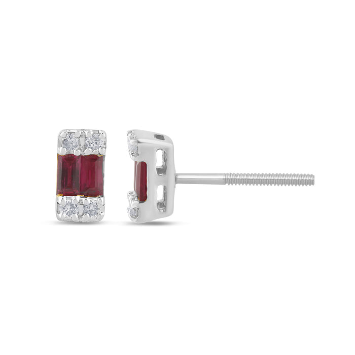 .18ct G SI 14K White Gold Diamond & Ruby Gemstones Earrings