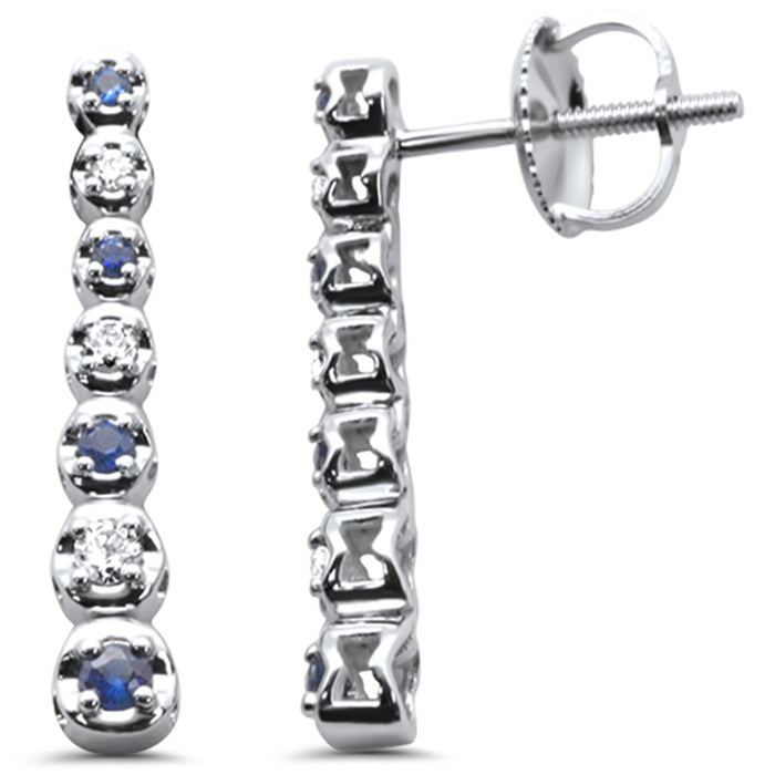 DIAMOND CLOSEOUT! .21ct G SI 14K White Gold Diamond & Blue Sapphire Gemstones Drop Earrings