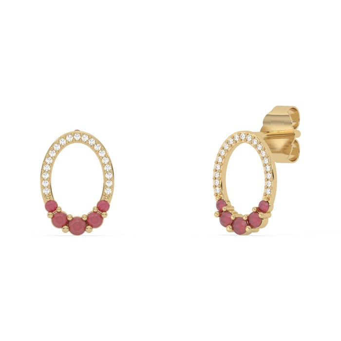 .31ct G SI 14K Yellow Gold Diamond Oval Shape & Ruby Gemstones Earrings
