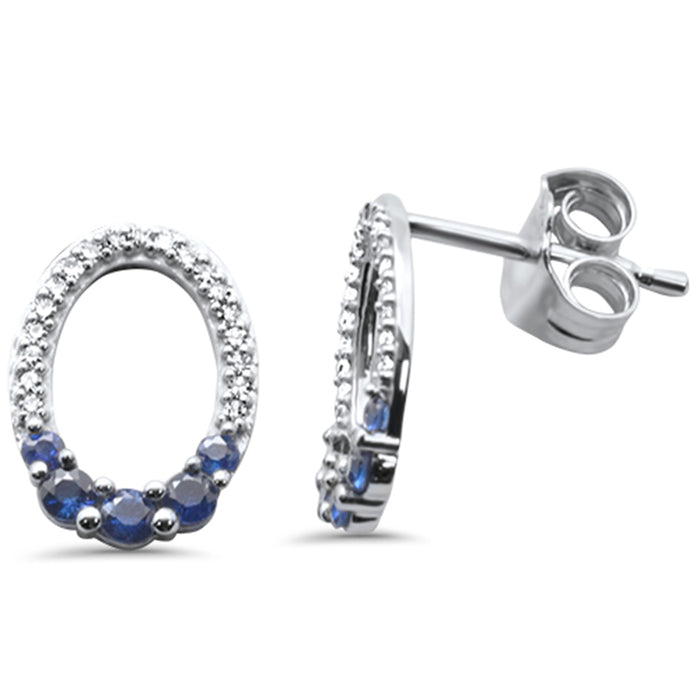 .31ct G SI 14K White Gold Diamond Oval Shape & Blue Sapphire Gemstones Earrings