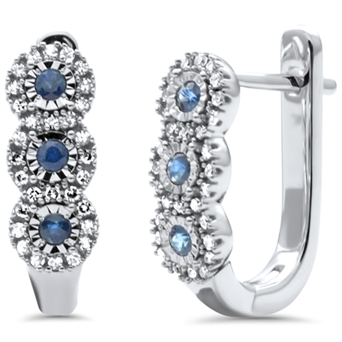 DIAMOND CLOSEOUT! .34ct G SI 14K White Gold Diamond & Blue Sapphire Gemstones Hoop Earrings