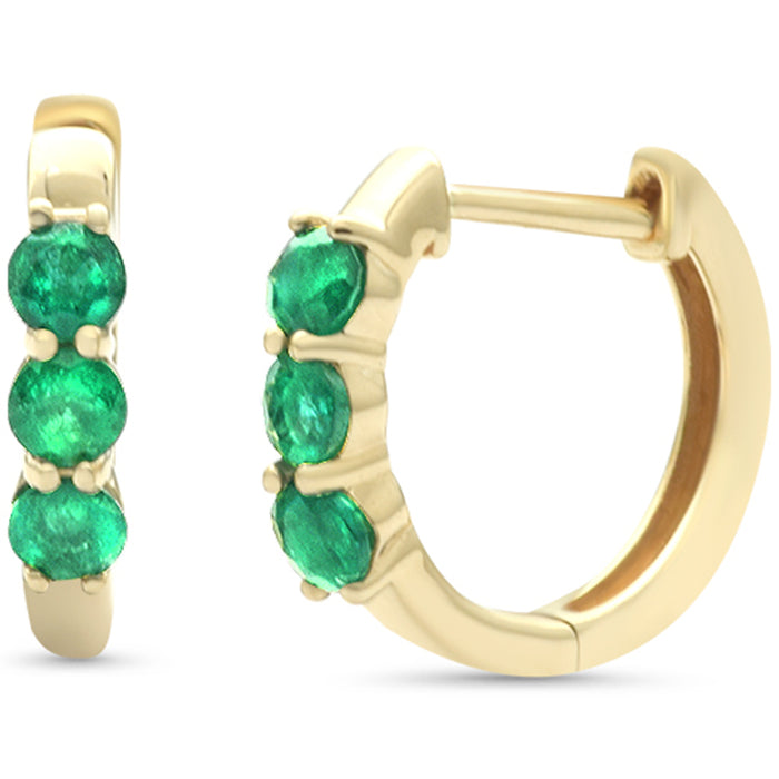 .45ct G SI 14K Yellow Gold Emerald Gemstones Hoop Earrings