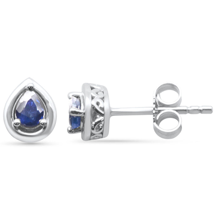 DIAMOND CLOSEOUT! .36ct G SI 14K White Gold Pear Shape Blue Sapphire Gemstones Earrings