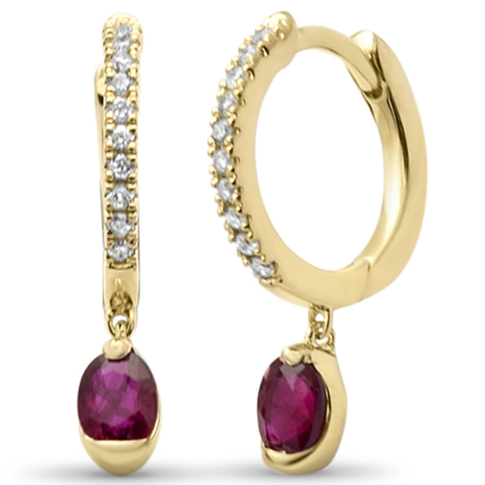 DIAMOND CLOSEOUT! .56ct G SI 14K Yellow Gold Diamond & Ruby Gemstone Hoop Dangling Earrings