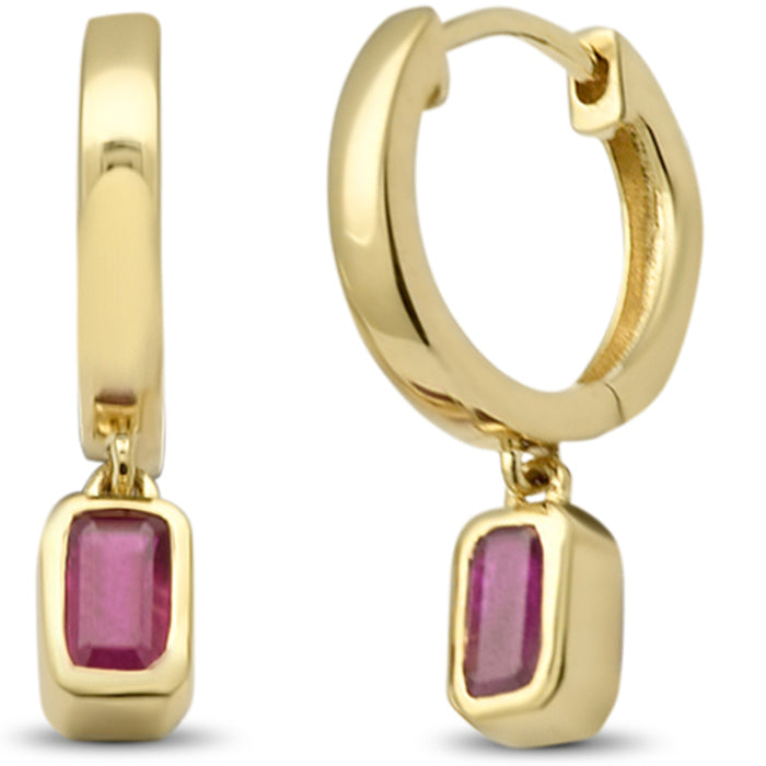 SPECIAL! .67ct G SI 14K Yellow Gold Ruby Gemstone Hoop Dangling Earrings