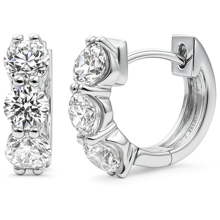 SPECIAL! 1.83ct G SI 14K White Gold Round Diamond 3-Stone Hoop Earrings