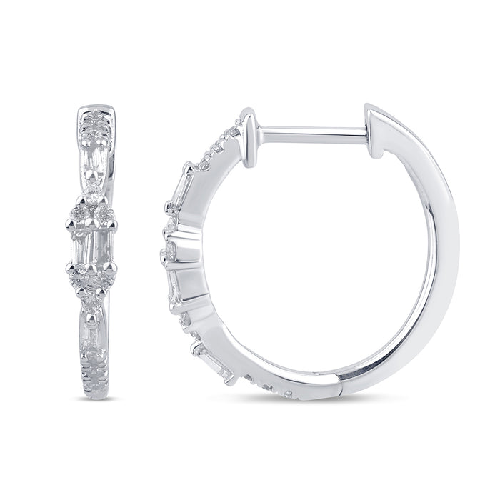 SPECIAL! .25ct G SI 14K White Gold Diamond Round & Baguette Hoop Earrings
