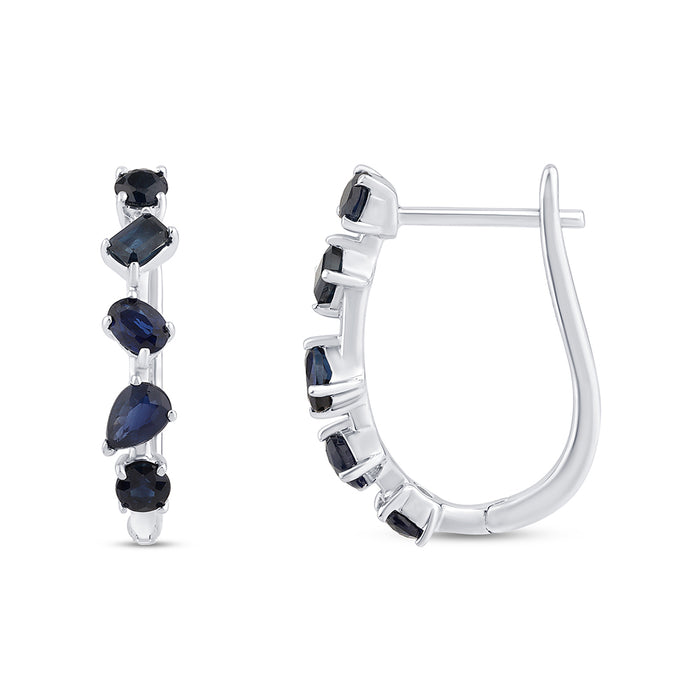 SPECIAL! 1.48ct G SI 14K White Gold Blue Sapphire Gemstones Hoop Earrings