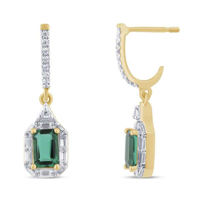 SPECIAL! 1.43ct G SI 14K Yellow Gold Diamond & Emerald Gemstones Drop Dangle Earrings