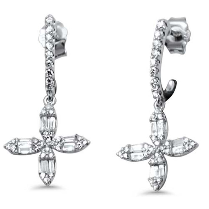 SPECIAL! .67ct G SI 14K White Gold Round & Baguette Diamond Drop Earrings