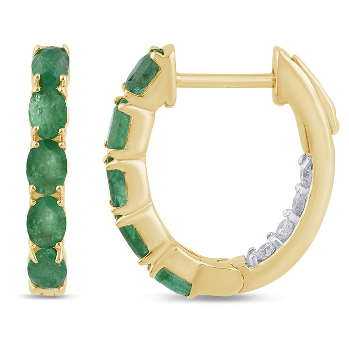 SPECIAL!1.46ct G SI 14K Yellow Gold Diamond & Emerald Gemstones Hoop Earrings