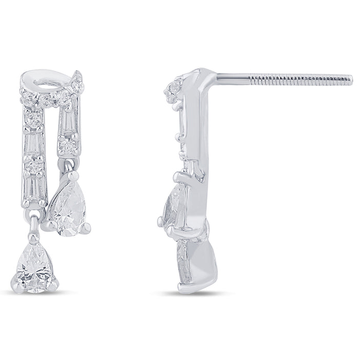 SPECIAL!.58ct G SI 14K White Gold Round , Pear & Baguette Diamond Dangling Earrings