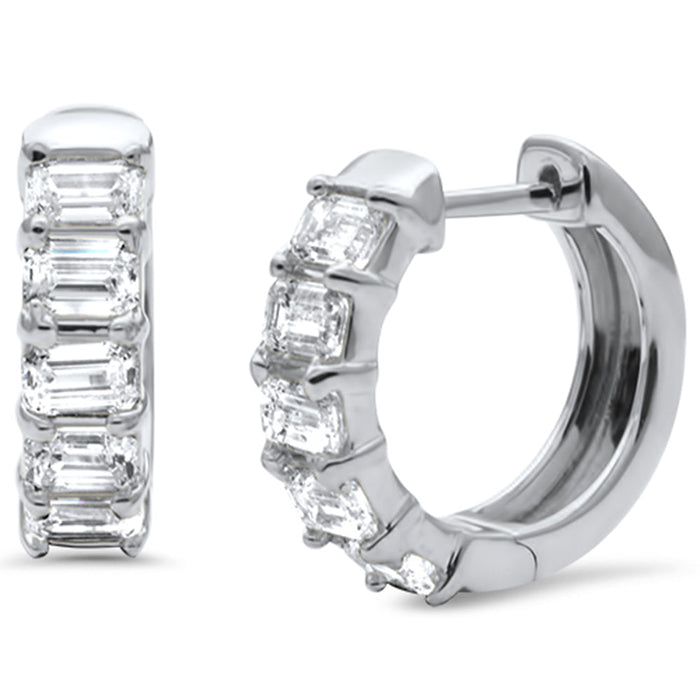 SPECIAL! 1.45ct G SI 14K White Gold Emerald Cut Diamond Huggie Hoop Earrings