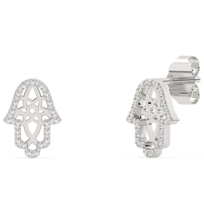 .06ct G SI 14K White Gold Diamond Hamsa Petite Earrings