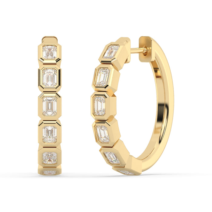 SPECIAL!1.25ct G SI 14K Yellow Gold Diamond & Emerald Cut Hoop Earrings