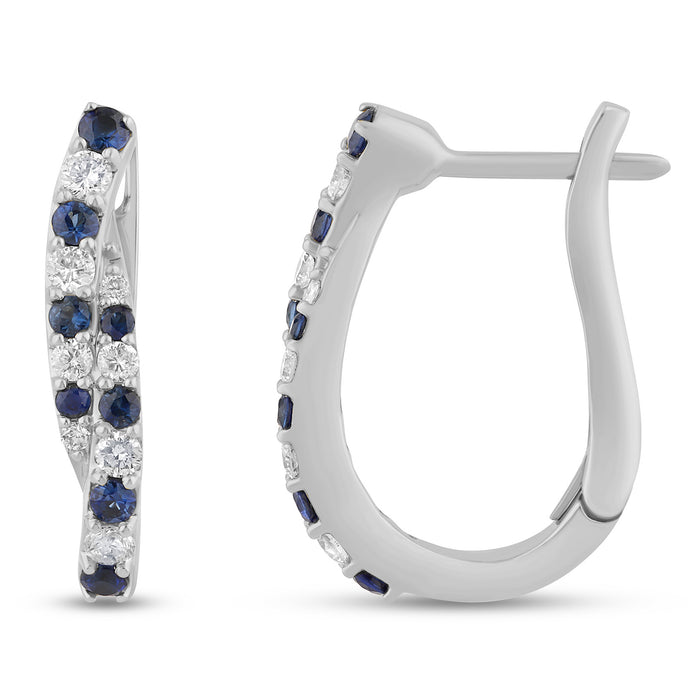 SPECIAL!.58ct G SI 14K White Gold Diamond & Blue Sapphire Gemstones Hoop Earrings