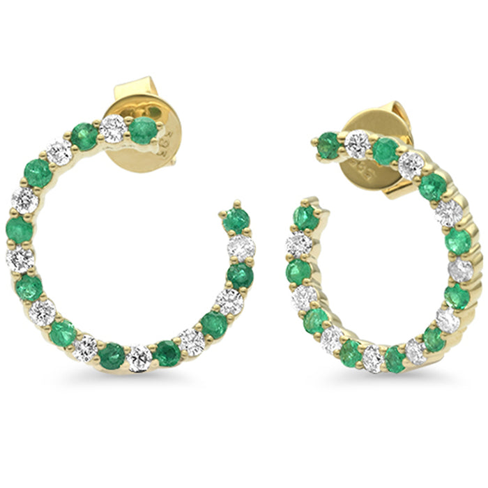SPECIAL! 1.06ct G SI 14K Yellow Gold Diamond & Emerald Gemstones Hoop Earrings