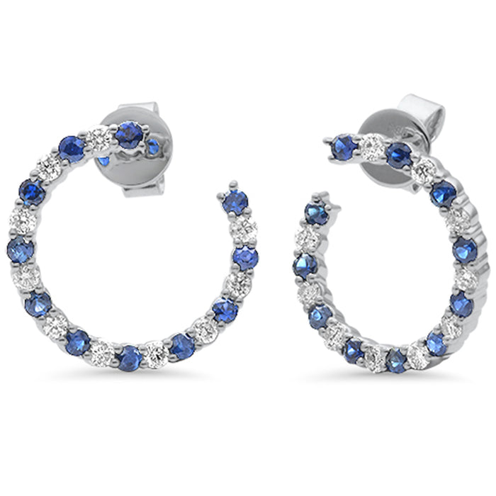 SPECIAL! 1.19ct G SI 14K White Gold Diamond & Blue Sapphire Gemstones Hoop Earrings