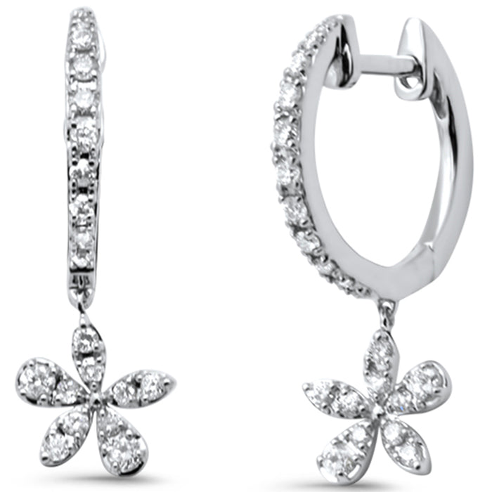 SPECIAL! .34ct G SI 14K White Gold Diamond Flower Dangling Hoop Earrings