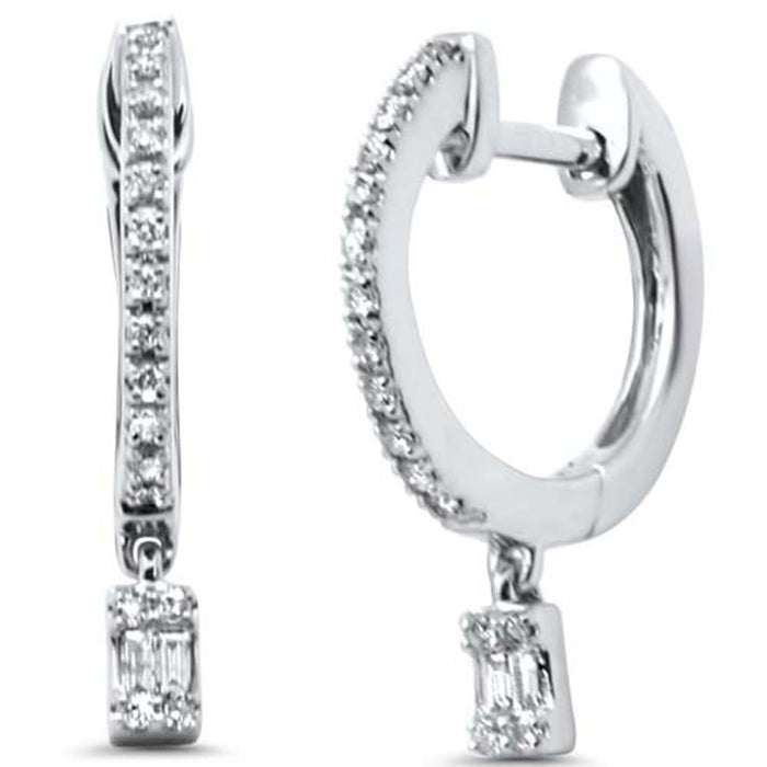 SPECIAL! .14ct G SI 14K White Gold Diamond Dangling Hoop Earrings