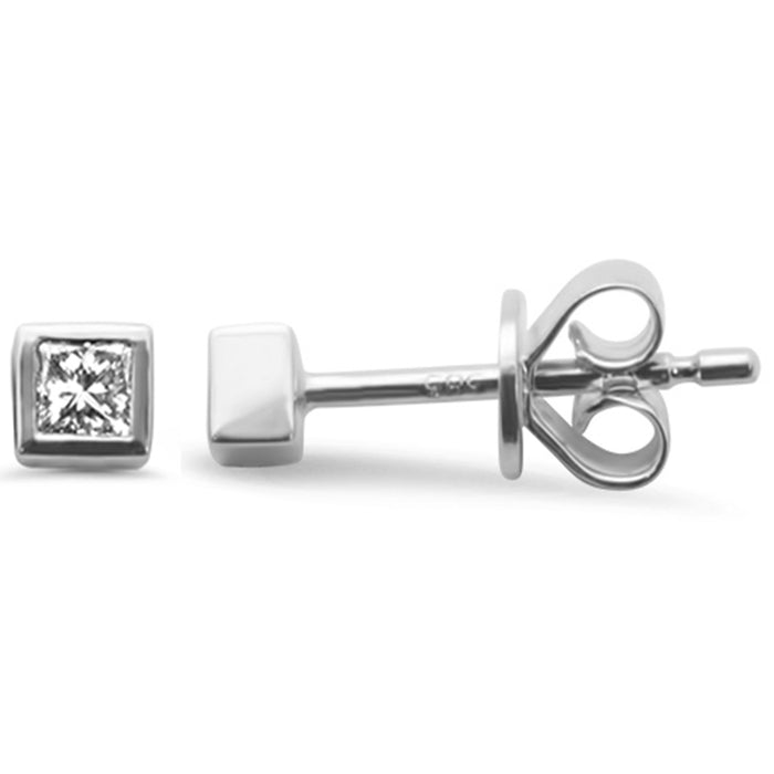 .12ct G SI 14K White Gold Princess Cut Diamond Petite Earrings
