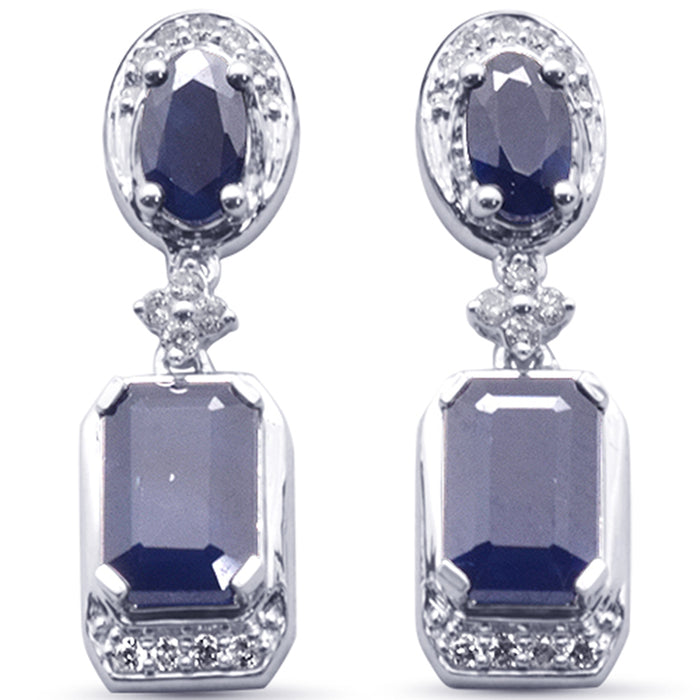 SPECIAL!1.87ct G SI 14K White Gold Diamond & Blue Sapphire Gemstones Earrings