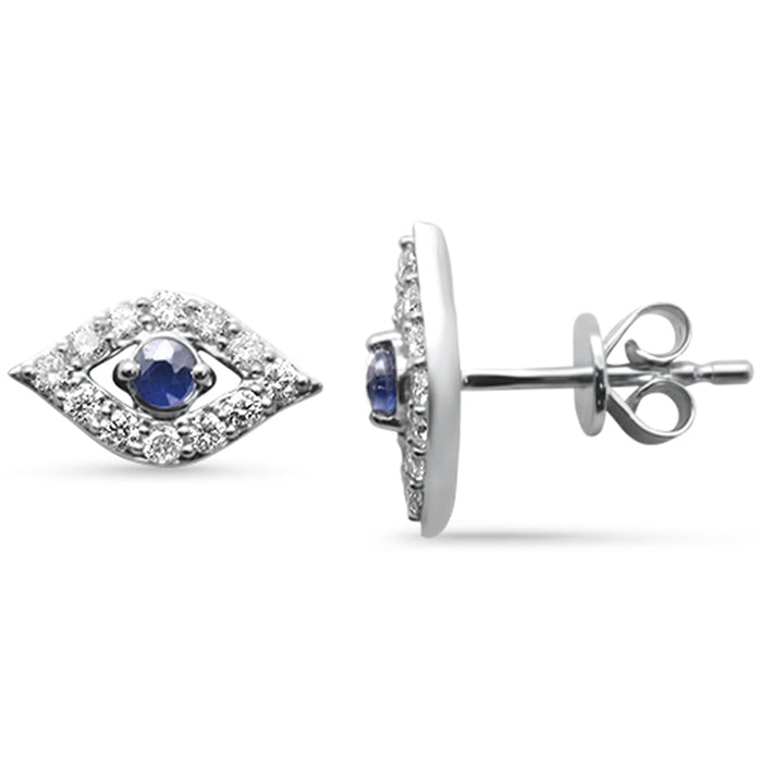 SPECIAL! .56ct G SI 14K White Gold Diamond & Blue Sapphire Gemstones Evil Eye Earrings