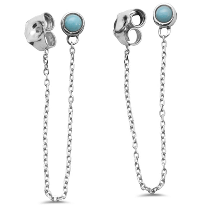 .16ct G SI 14K White Gold Diamond Turquoise Chain Drop Earrings