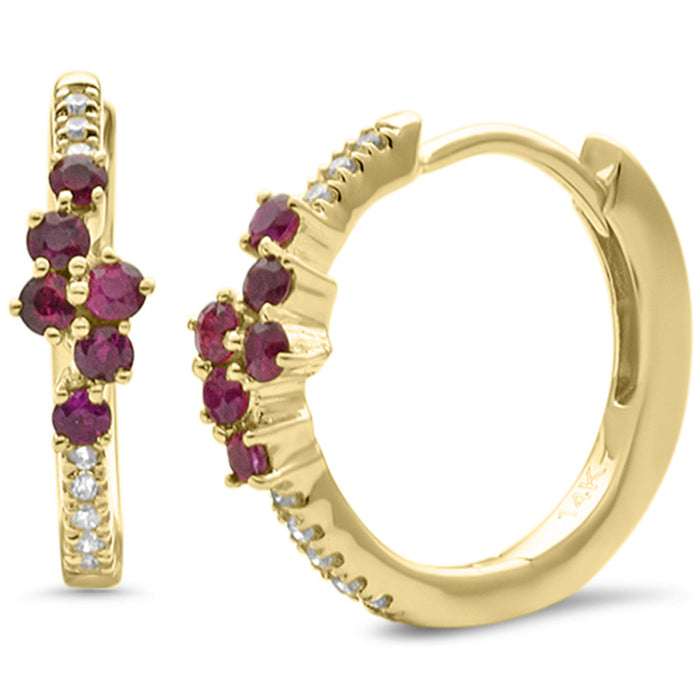 SPECIAL! .27ct G SI 14K Yellow Gold Diamond & Ruby Gemstones Hoop Earrings