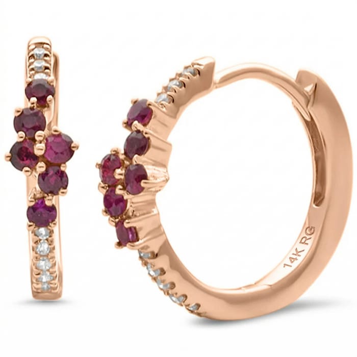 SPECIAL! .36ct G SI 14K Rose Gold Diamond & Ruby Gemstones Hoop Earrings