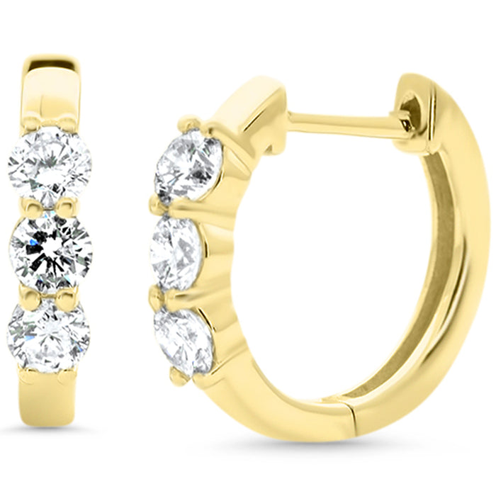 SPECIAL! .55ct G SI 14K Yellow Gold Round Diamond 3-Stone Petite Hoop Earrings