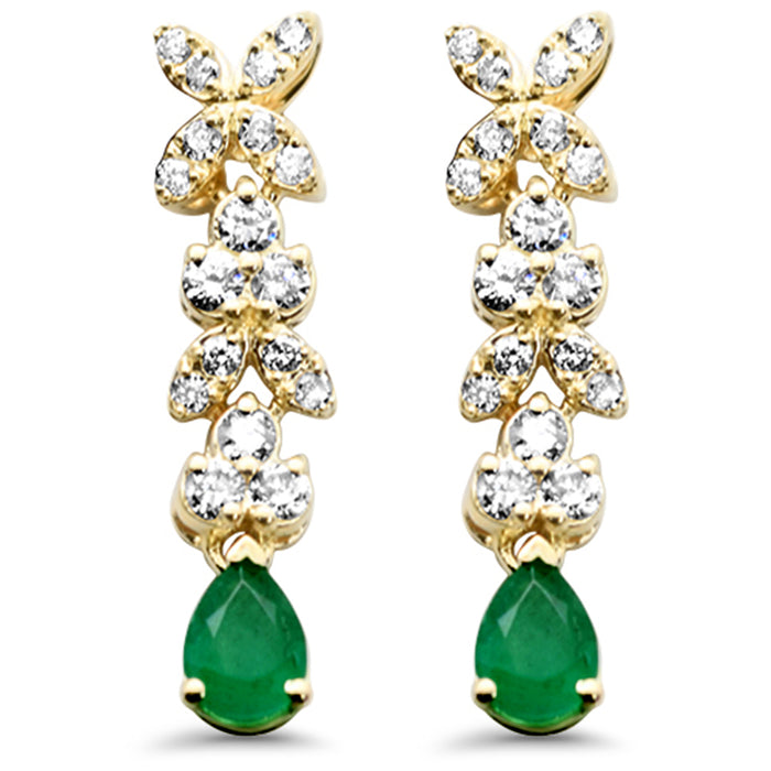 SPECIAL! .51ct G SI 14K Yellow Gold Diamond & Emerald Gemstone Drop Earrings