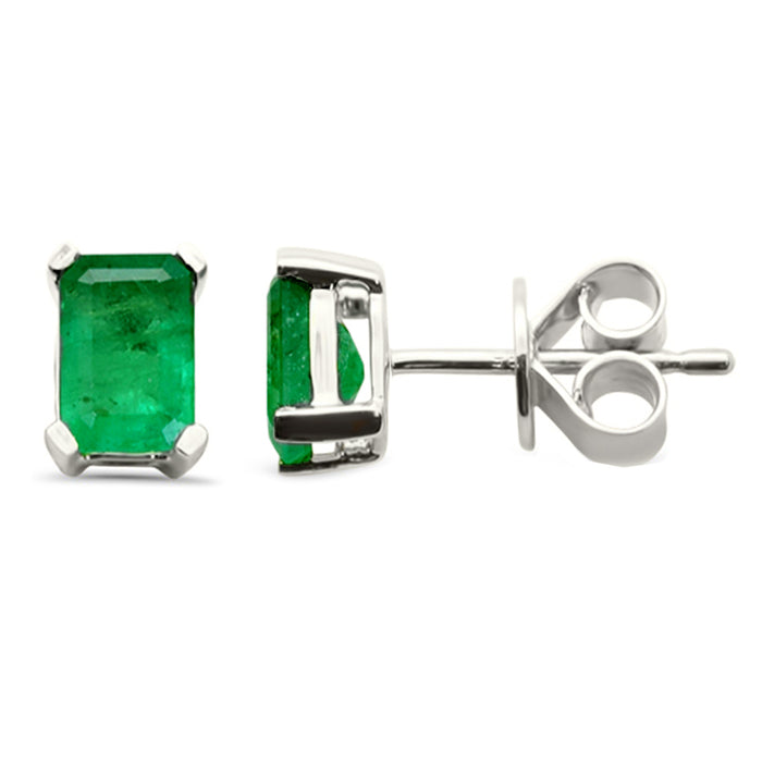 SPECIAL! 1.04ct G SI 14K White Gold Natural Emerald Gemstones Stud Earrings