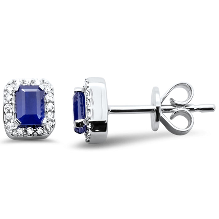 SPECIAL! .51ct G SI 14K White Gold Diamond & Blue Sapphire Gemstones Earrings