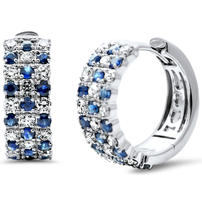 SPECIAL! 1.57ct G SI 14K White Gold Diamond & Blue Sapphire Gemstone Hoop Earrings