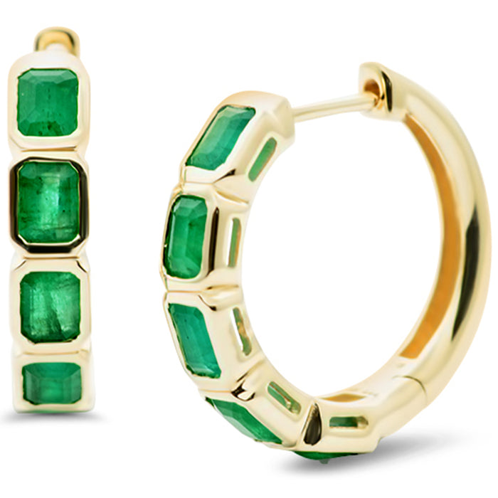 SPECIAL! 2.11ct G SI 14K Yellow Gold Emerald Gemstone Hoop Earrings