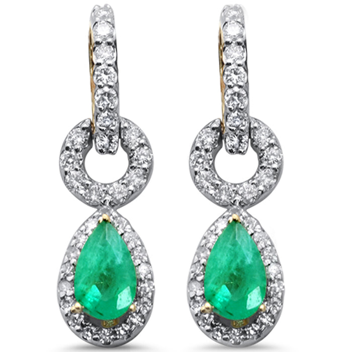 SPECIAL!.63ct G SI 14K Yellow Gold Diamond & Pear Shape Emerald Gemstone Drop Earrings