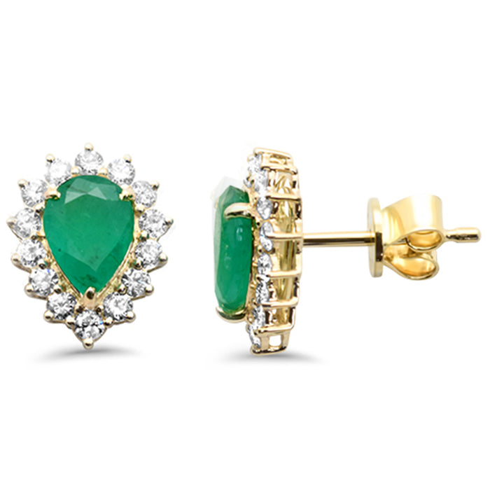 SPECIAL! 1.64ct G SI 14K Yellow Gold Diamond & Pear Shape Emerald Gemstone Earrings
