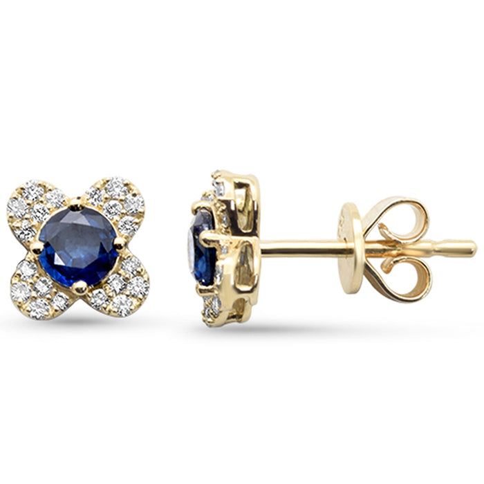 SPECIAL!.72ct G SI 14K Yellow Gold Diamond & Blue Sapphire Gemstone Clover Earrings