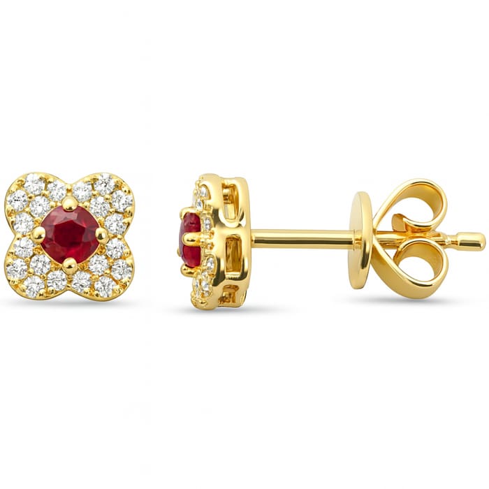 .33ct G SI 14K Yellow Gold Diamond & Ruby Gemstone Petite Earrings