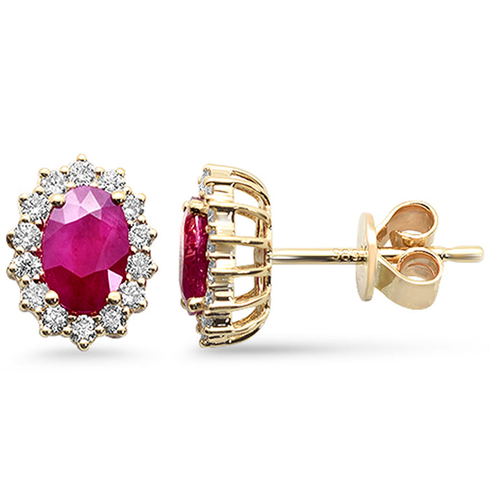 SPECIAL!1.15ct G SI 14K Yellow Gold Diamond & Ruby Gemstone Earrings